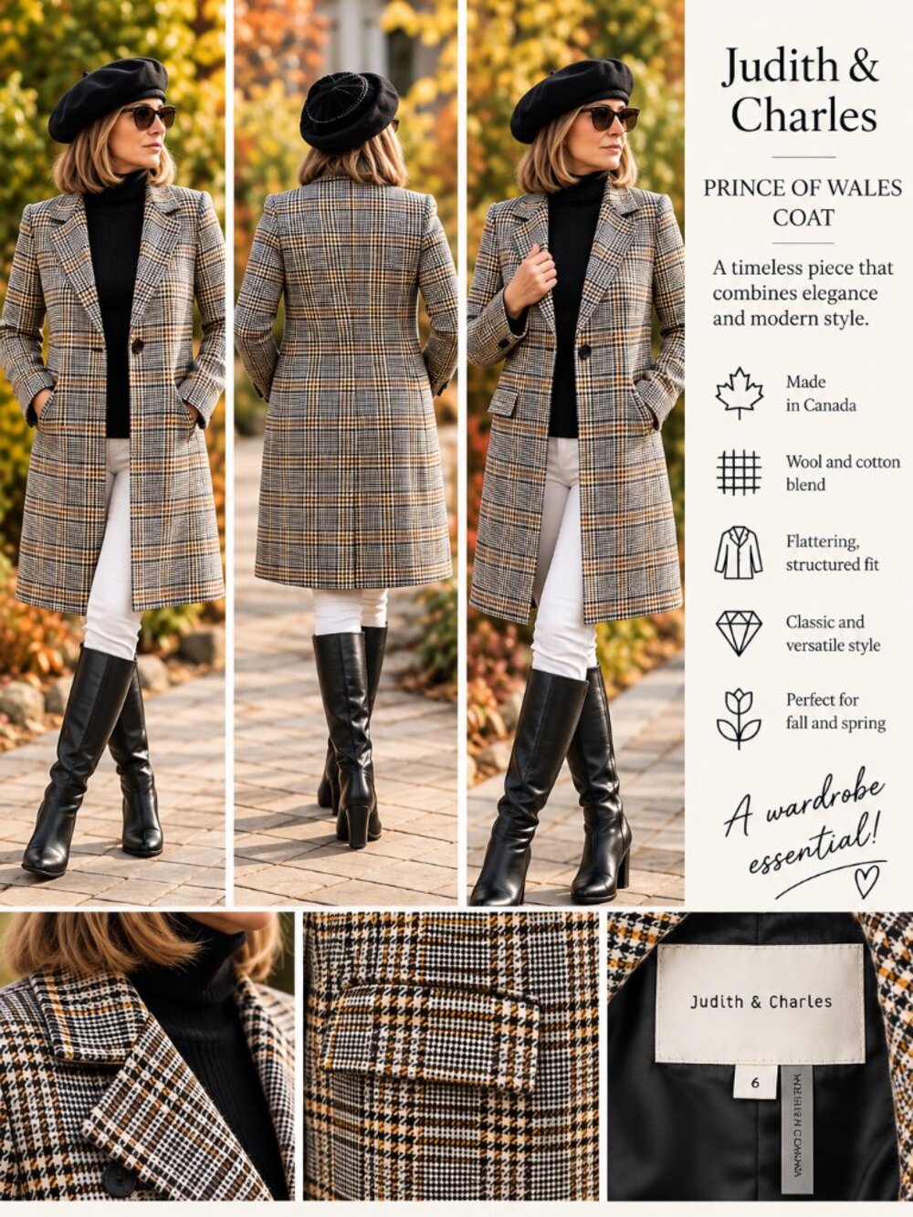 Judith & Charles Prince of Wales Plaid Wool Blend Coat – Size 6